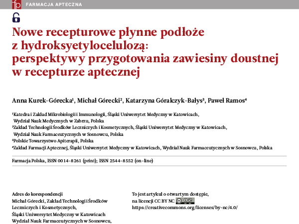Nowe recepturowe płynne podłoże z hydroksyetylocelulozą: perspektywy przygotowania zawiesiny doustnej w recepturze aptecznej